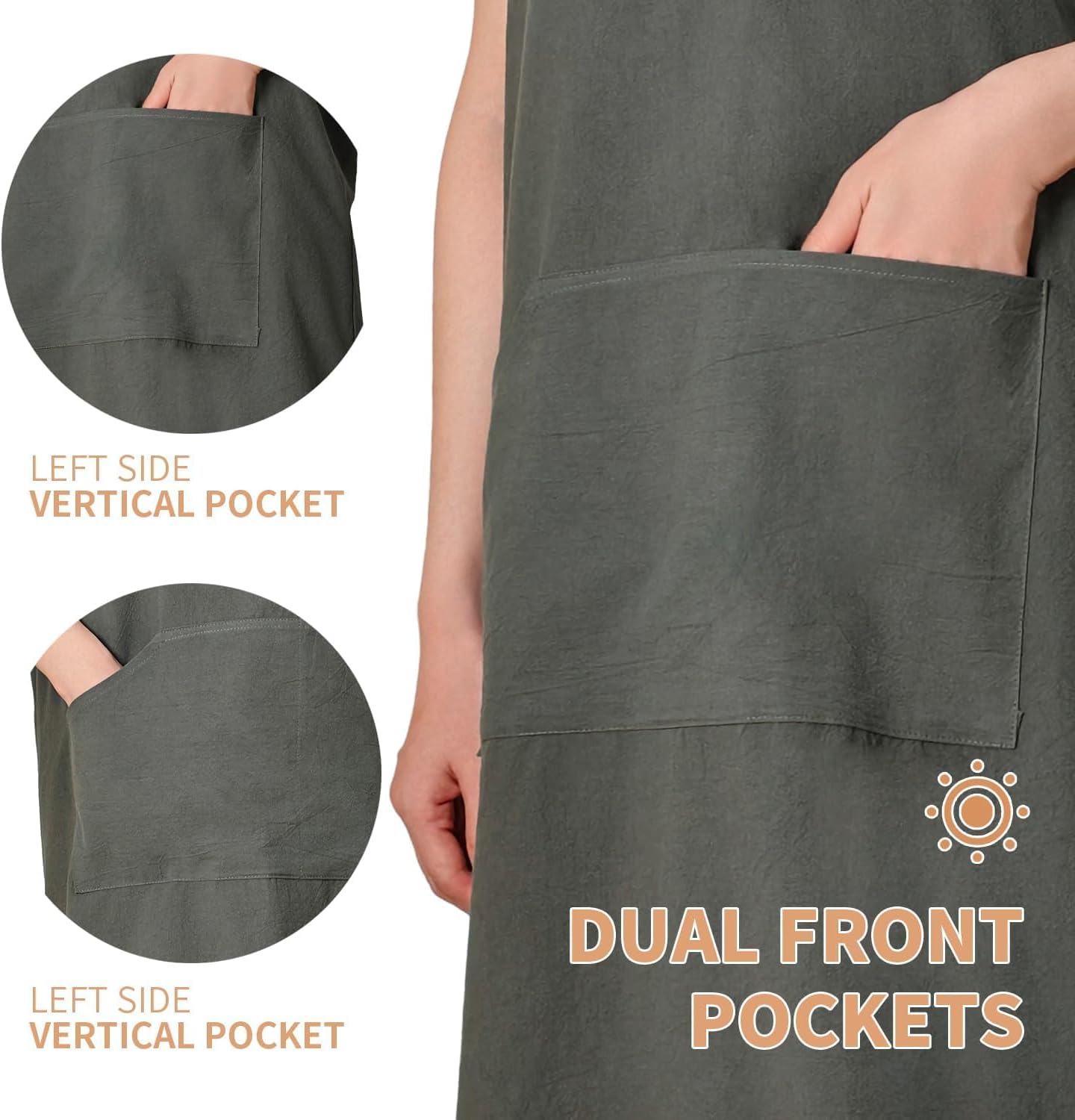 Cotton Apron for Women with Pockets, Cross Back Gardening Apron for Co