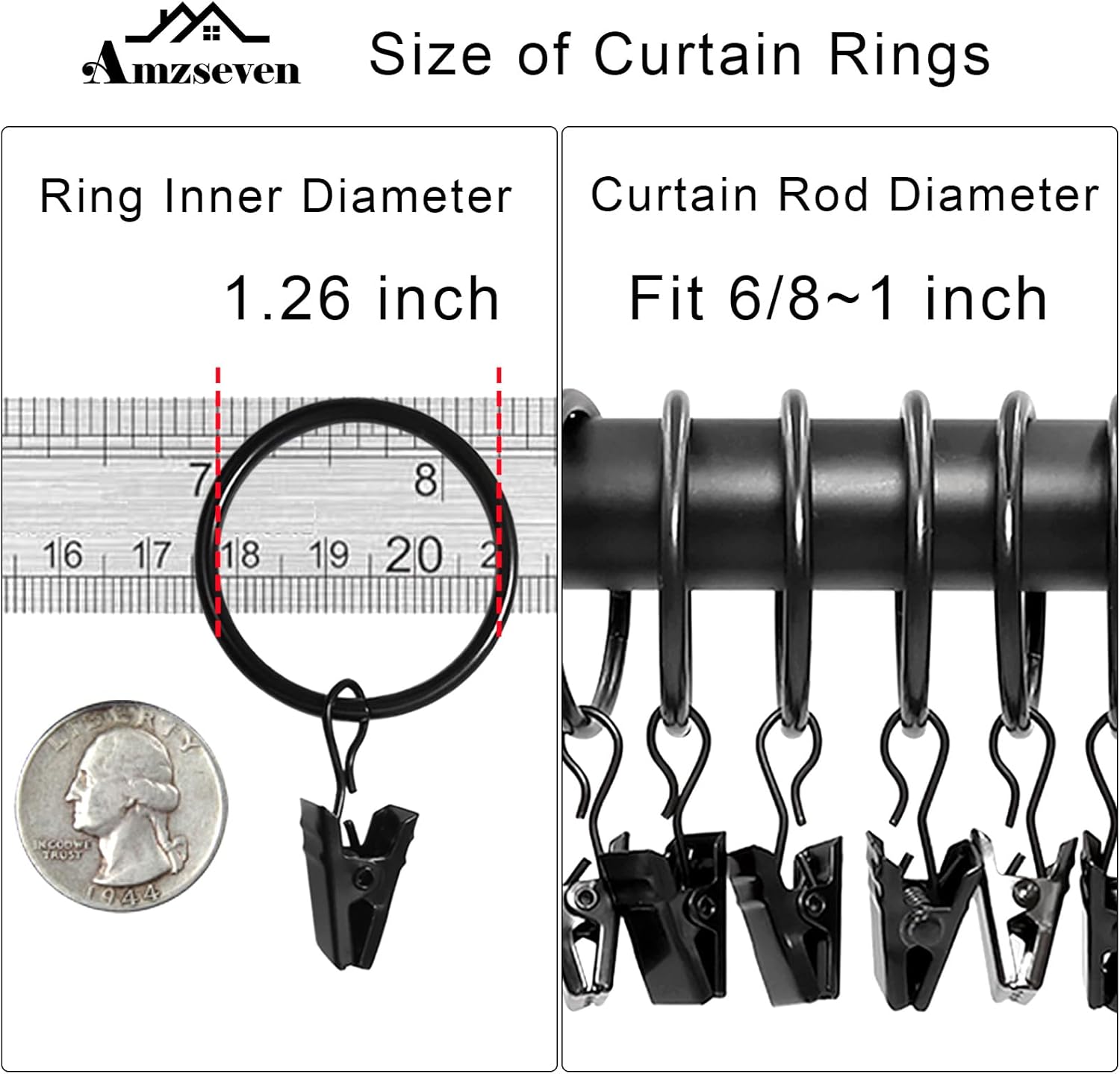 40 Pack Curtain Rings with Clips, Drapery Clips with Rings, Drapes Rin