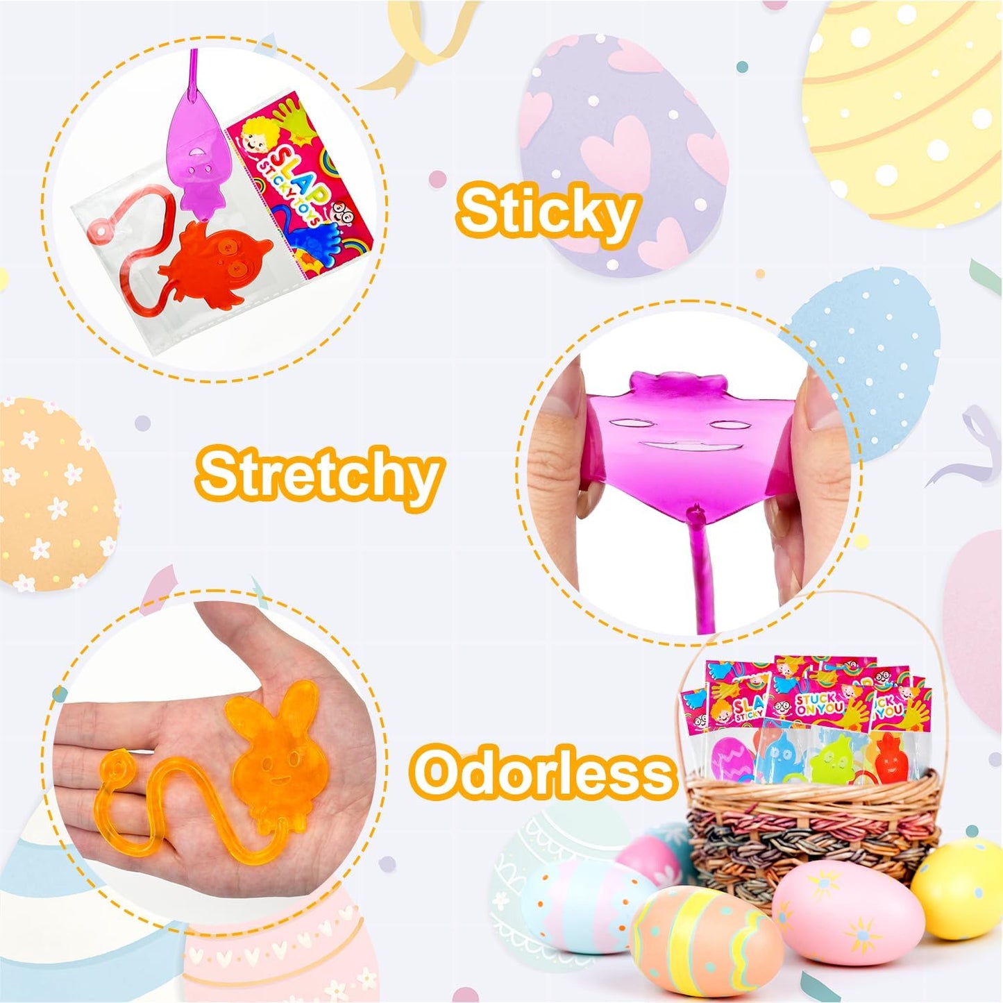 Non Candy Easter Egg Fillers for Kids 28 Pack, Easter Sticky Hands Toys Gifts Basket Pinata Stuffers for Toddlers, Mini Spring Party Favors Egg Hunt Supplies Goodie Treat Bag Prize for Boys Girls