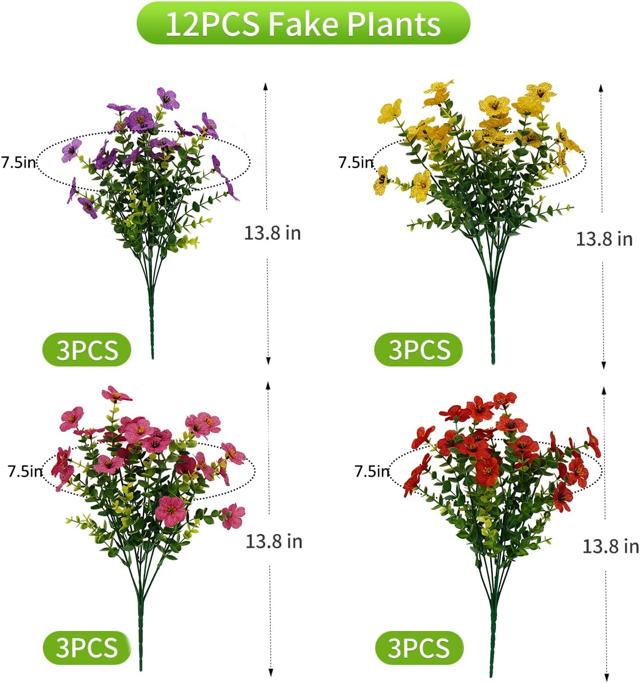 12 Bundles Plastic Artificial Flowers for Outdoors Faux Plants, UV Resistant Artificial Outdoor Flowers Fake Plants Silk Flowers for Outside, Spring Porch Decor Yard Garden Planters Pots