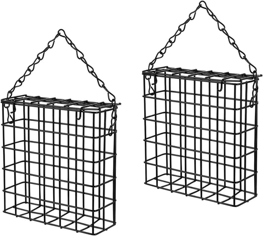 Pack of 2 Bird Suet Cake Feeder for Hanging Outside Metal Garden Yard 