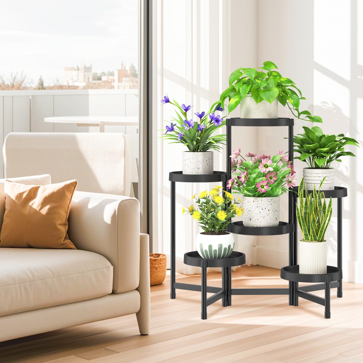 iDavosic.ly 6 Tier Folding Plant Stand Indoor Outdoor with Plastic Tra