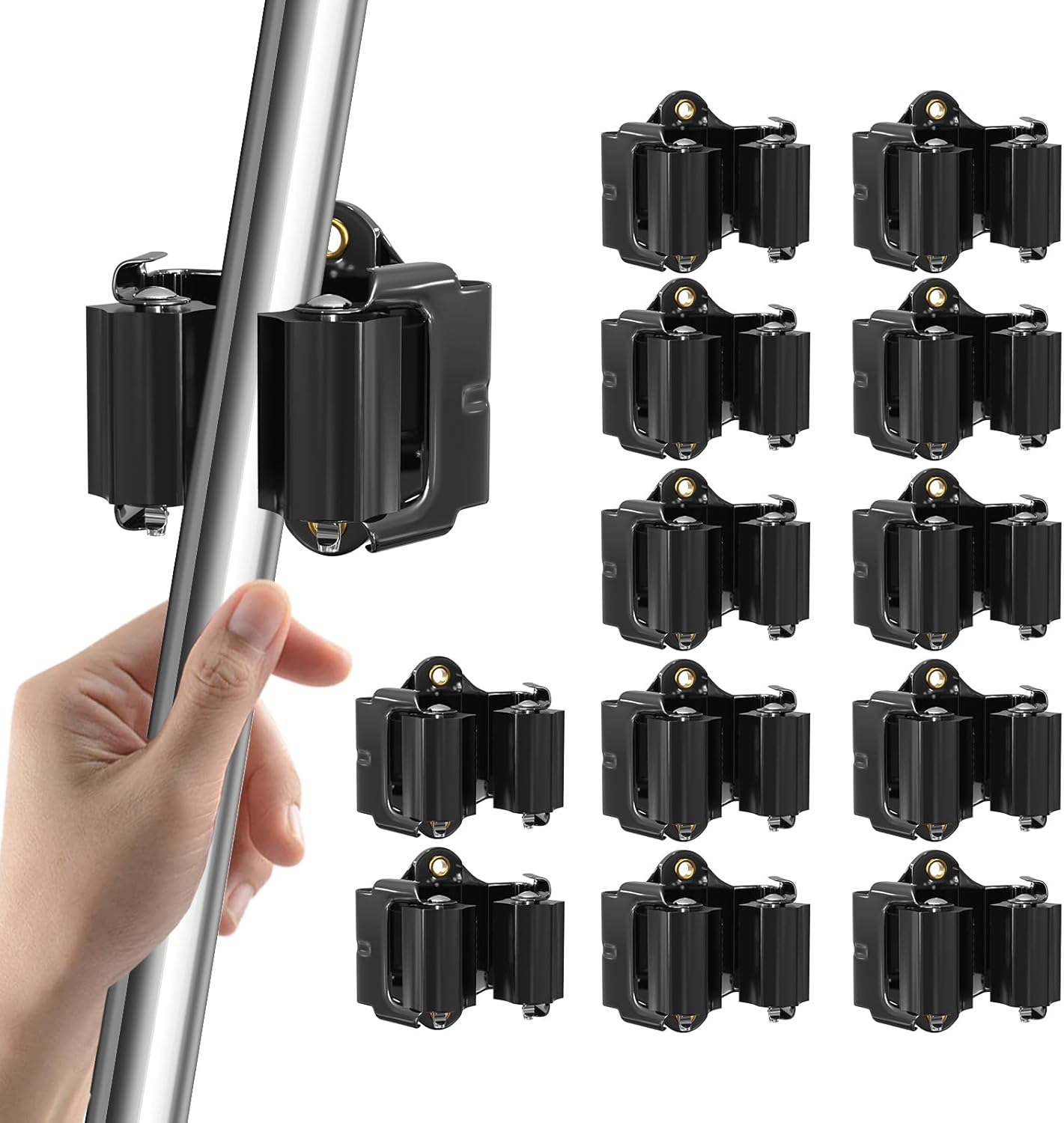 Mop and Broom Holder Big Size Hanging 1KG Extra, 12 Pack, Wall Mount for Organizing Mop Broom in Garden, Laundry Room, Cleaning, Bathroom, Kitchen, Garage (Black)