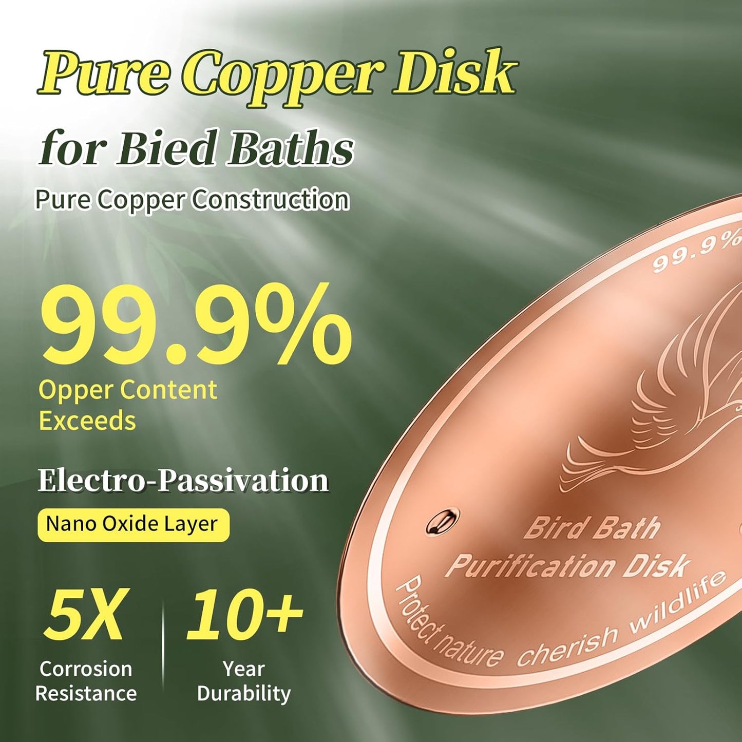 99.99% Pure Copper Cleaning Tray, 0.6mm 2-Piece Birdbath Copper Tray, equipped with a three-point support to ensure physically safe cleaning of water, for year-round use, outdoor birdbaths and bowls