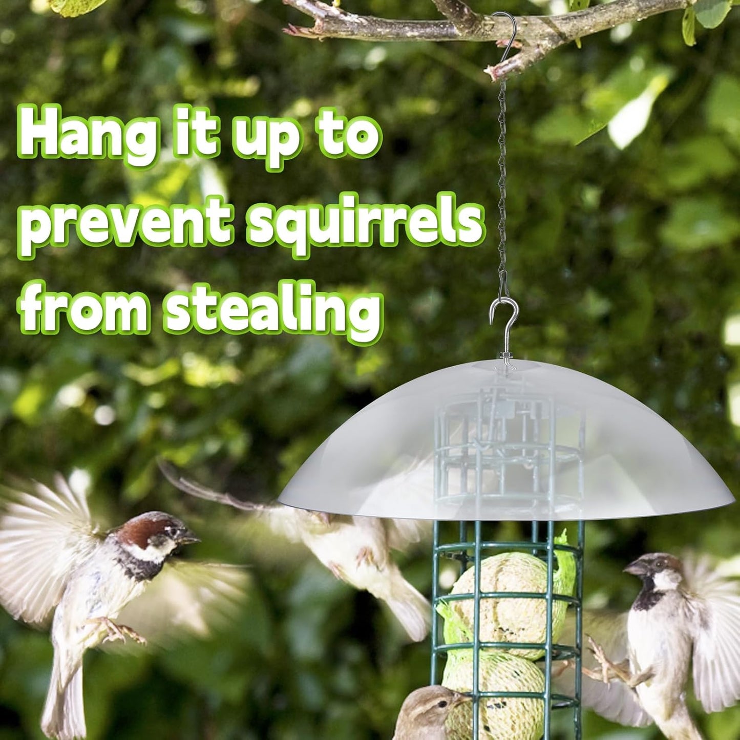 2 Pcs Bird Feeders Protective Cover Clear Squirrel Baffle Bird Feeder Squirrel Guard Round Protective Dome Rain Protective Cover with Chains for Hanging Bird Feeders Outdoor Garden - 10''