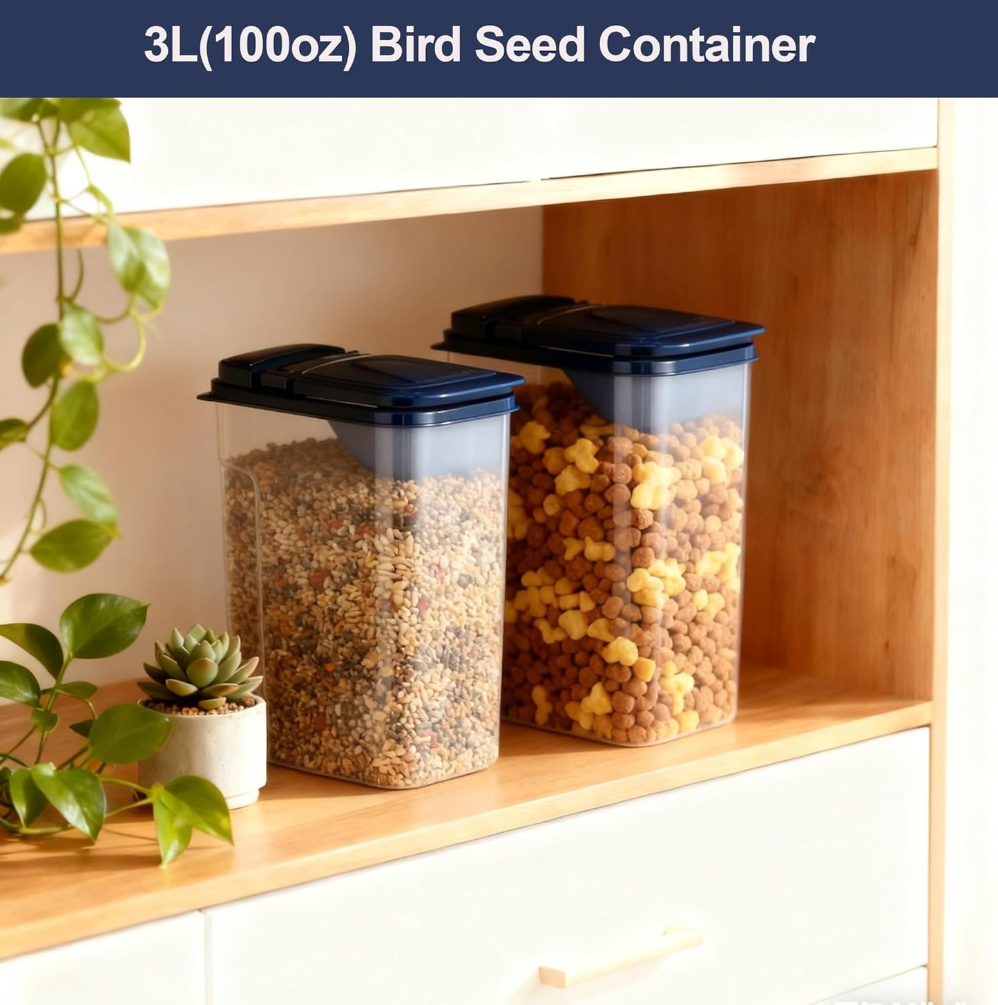 3L/100oz Bird Seed Storage Container,Pet Food Storage Containers with Pour Spout,Cereal Dispenser,Holds up to 3~4Lbs-Easy Grip and Fill Bird Feeders-Ideal for Storing Sunflower Seed