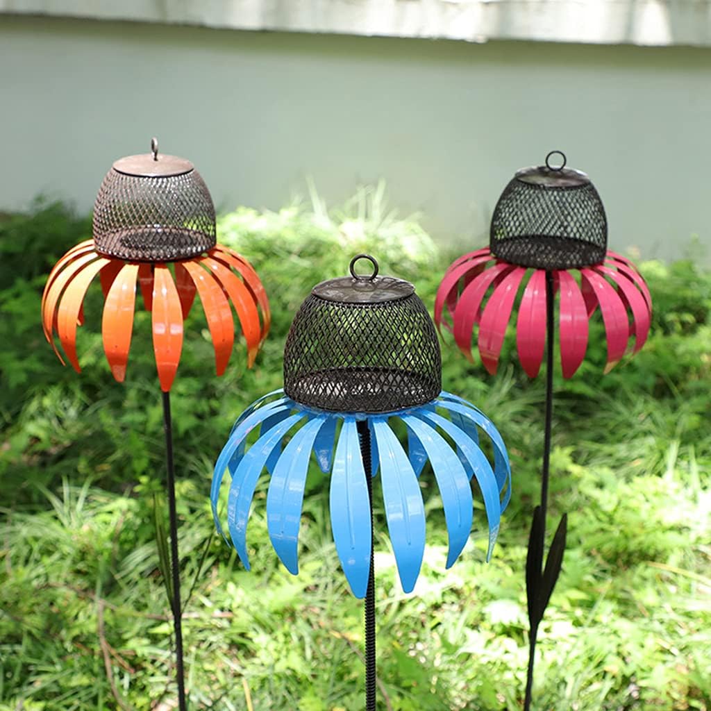 Metal Bird Feeder with Stand Orange Coneflower Standing Bird Feeder for Outdoors Anti Rust Weather Proof Garden Decor Rust Resistant Bird Feeder