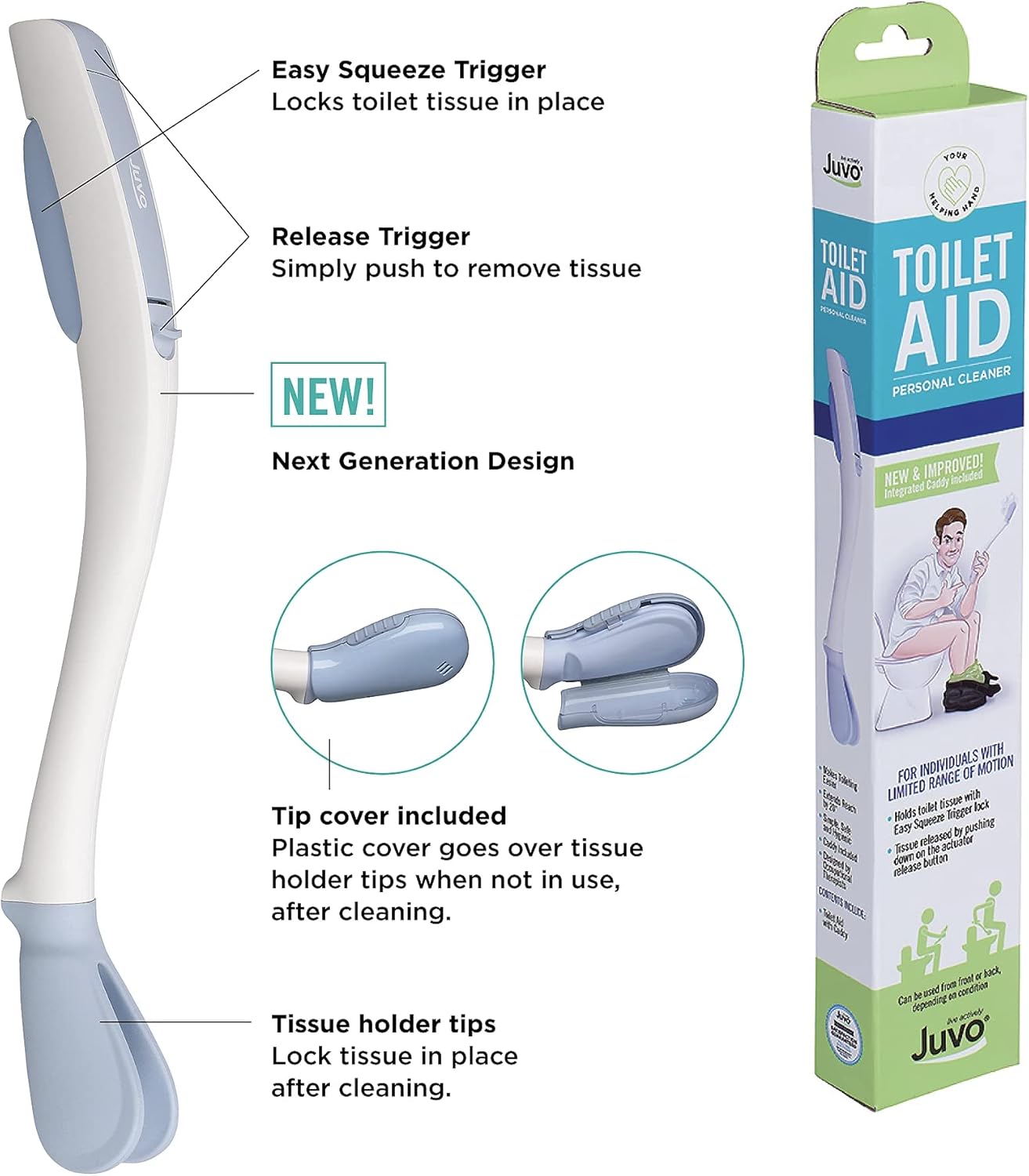 Juvo Toilet Aid - Personal Bottom Wiping Tool, Bathroom Mobility Aid f