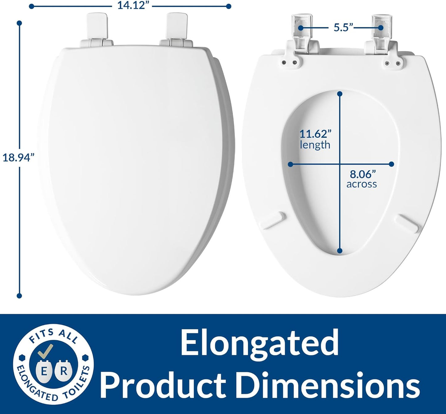 Mayfair Cassel Slow Close Toilet Seat, Easy Clean, Non Slip Premium Wo