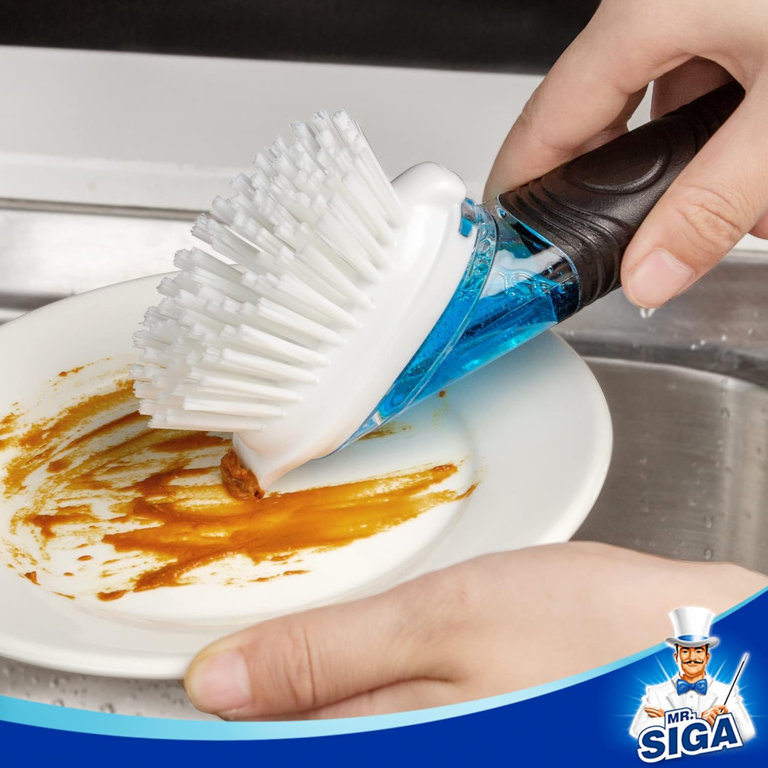 MR.SIGA Soap Dispensing Dish Brush, Kitchen Brush for Pot Pan Sink Cle