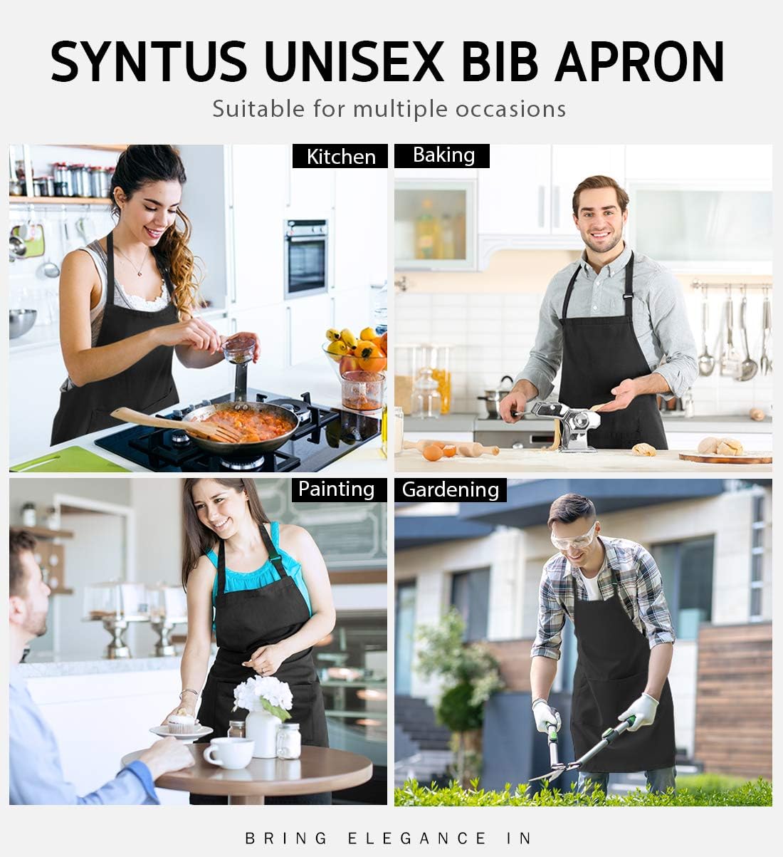 Syntus Adjustable Bib Apron with 2 Pockets Cooking Kitchen Aprons for 