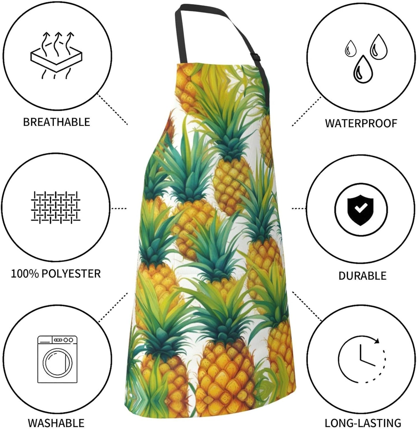 Exotic Tropical Pineapples print Waterproof chef's apron with pocket apron for kitchen cooking baking barbecue and gardening