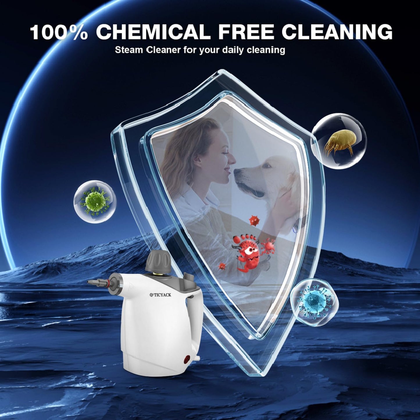 Handheld Steam Cleaner, Steam Cleaner with 16 PCS Accessory & Safety Lock, 500ML Capacity, Multi-Surface Deep Cleaning for Home, Car, Bathroom, Grout, Floor, Window (White)