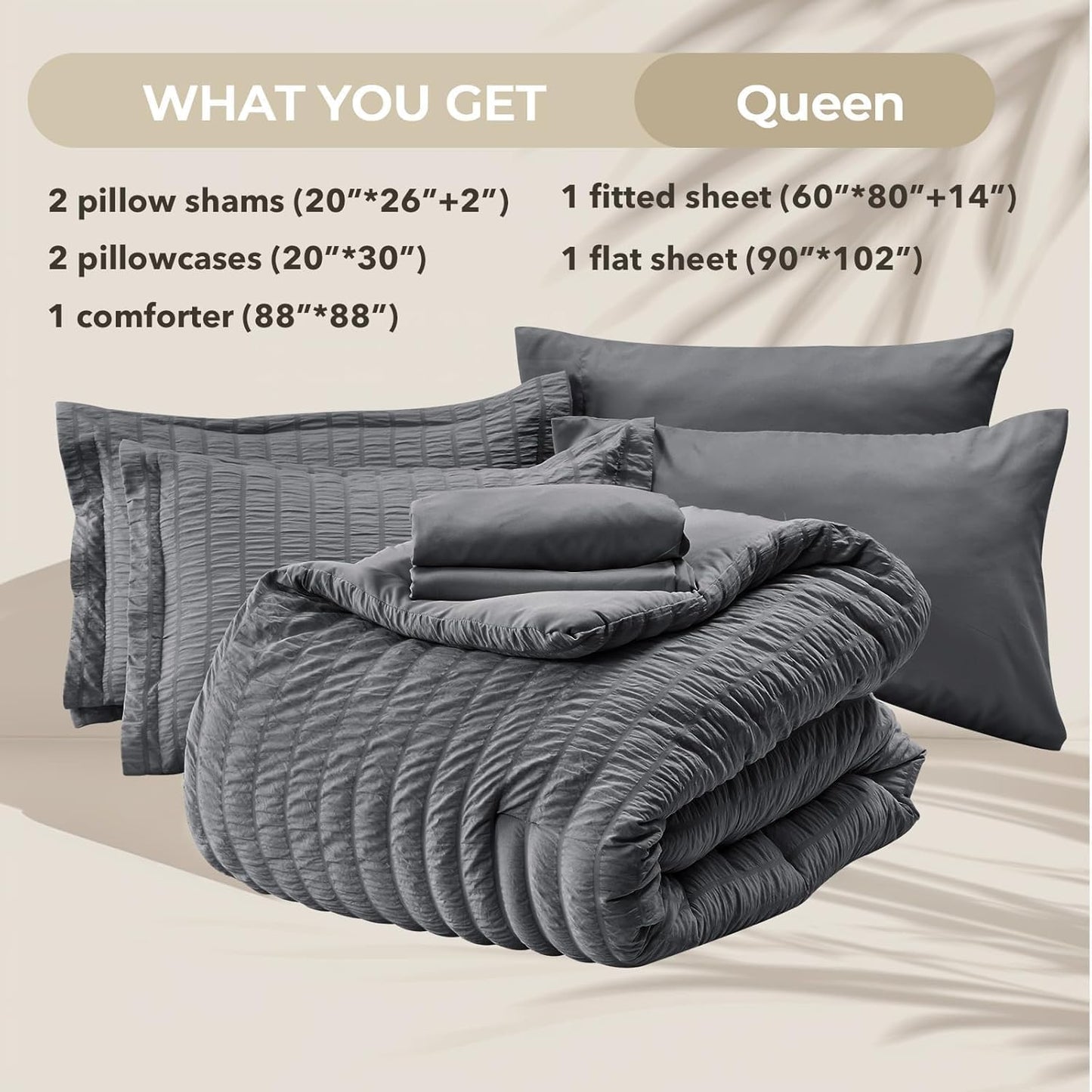 HYMOKEGE Queen Comforter Set Seersucker 7 Pieces, All Season Luxury Be