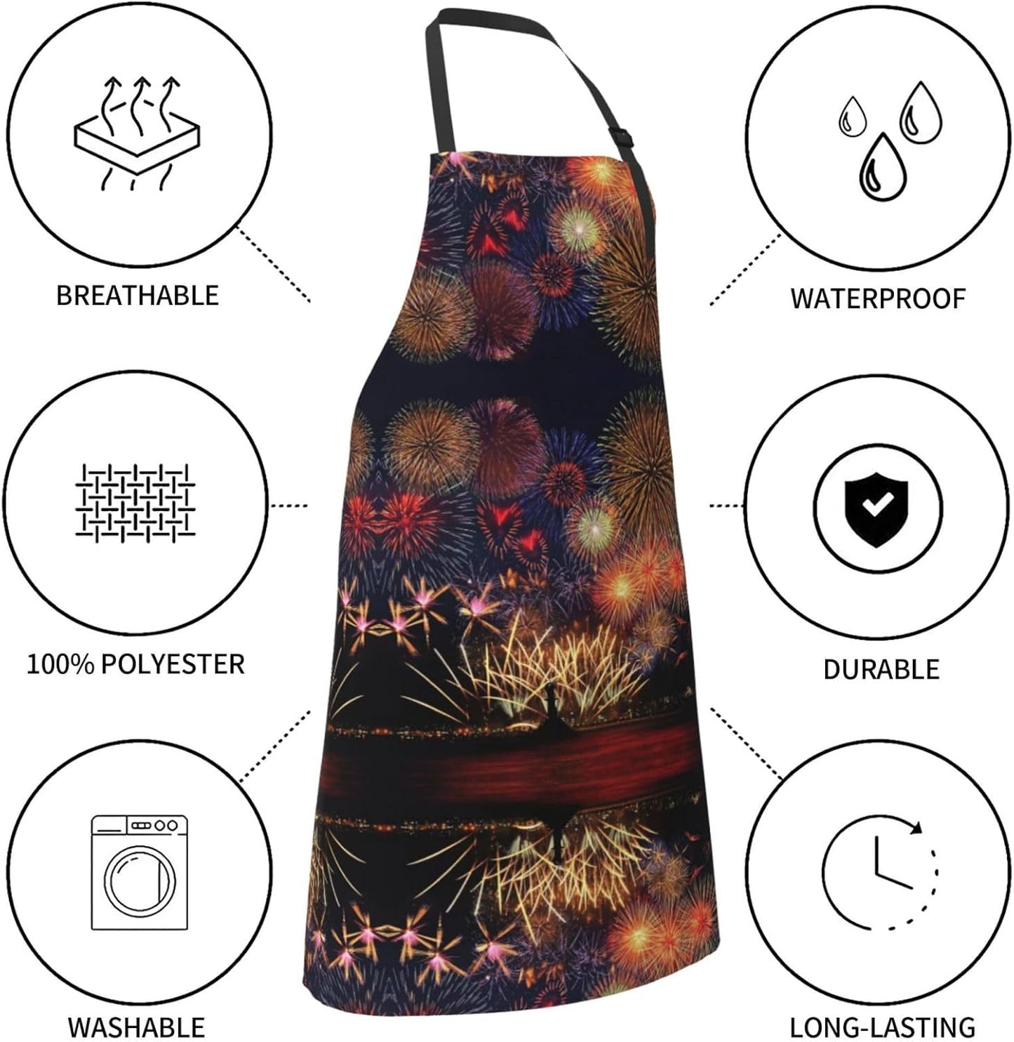 Fireworks Print 28x33 In Adult Kitchen Apron with Pockets Versatile Chef Smock for Cooking Baking