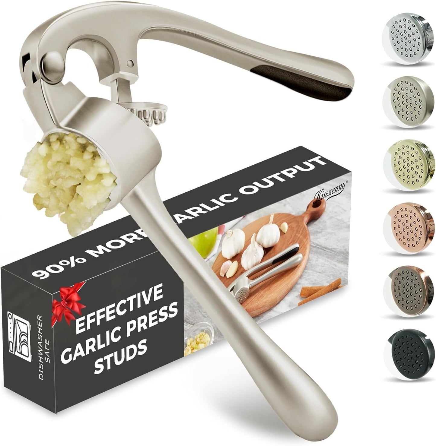 Kitessensu High Effective Garlic Press With Studs, Heavy Duty Garlic M