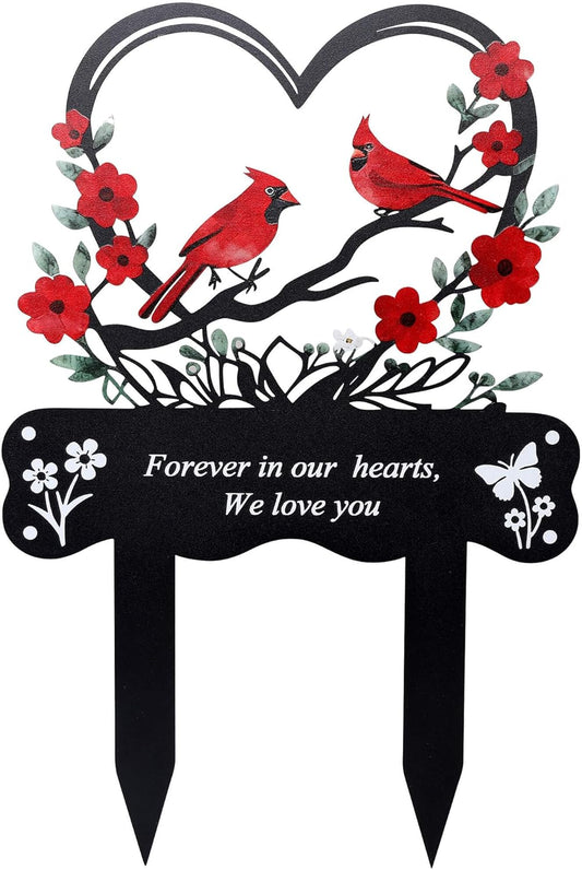 Wocst Cemetery Decorations for Grave Memorial Plaque Stake Grave Marker Cardinals Garden Stake Metal Decoration for Mom Dad Cemetery Outdoors Yard Garden