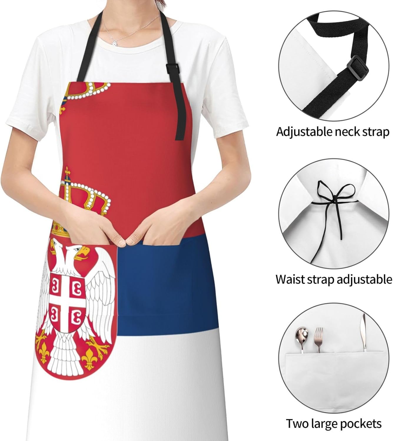 Flag of Serbia Print Laundry apron 28x33 In Waterproof Kitchen Apron with Pockets for Cooking Baking