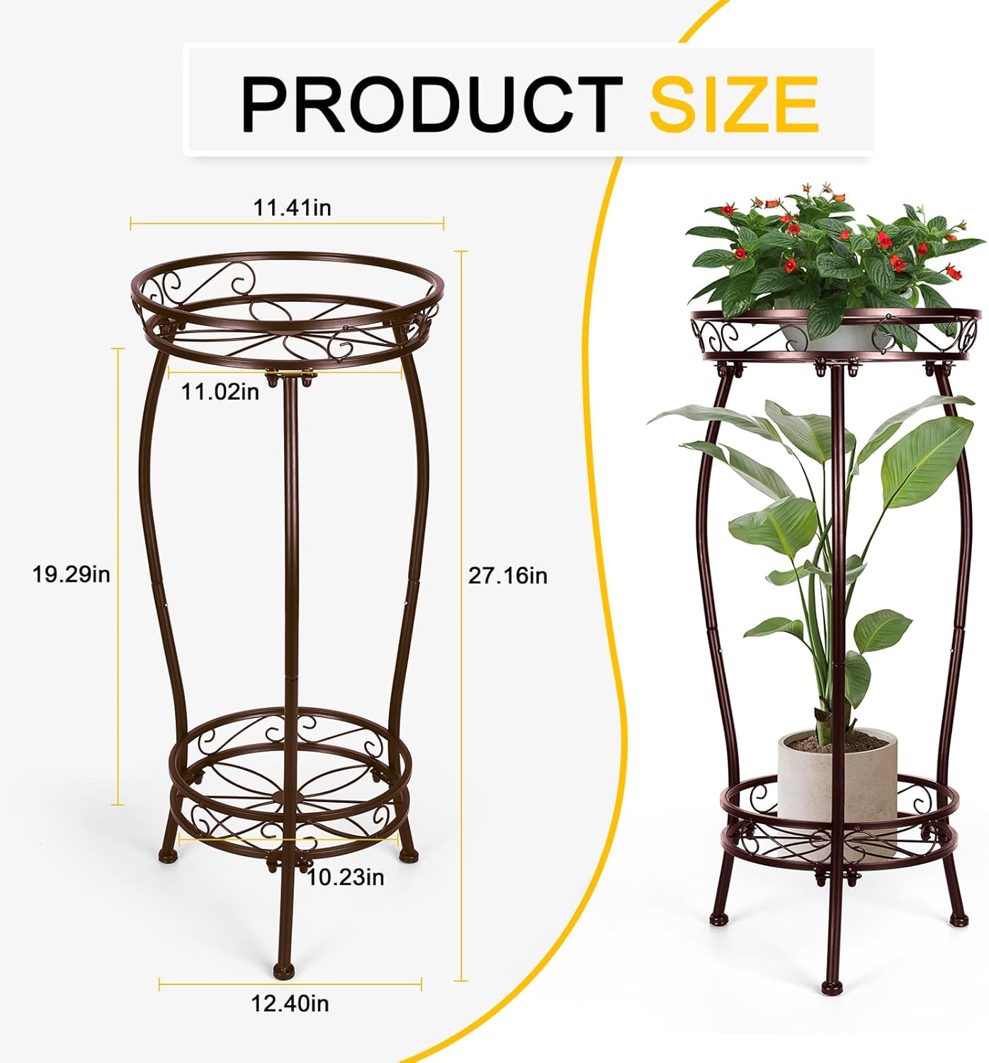 2 Tier Rustproof Iron Plant Stand - Heavy Duty Outdoor Plant Stands Fo