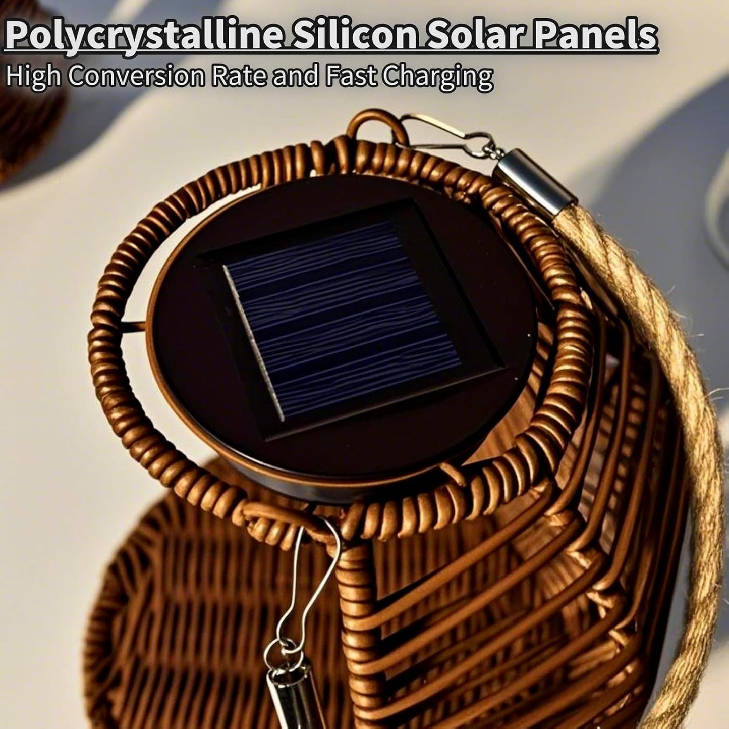 Solar Wicker Lantern, Hanging Planter for Indoor Plants Waterproof Rattan Plant Pots with Solar Lights for Outdoor Hanging Basket for Plants Automatic Charging Lanterns (Dark Brown)