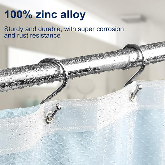 Metal Shower Curtain Hooks, Set of 12, Rust Proof Shower Curtain Hooks Rings, Durable S Shaped Hooks Hangers for Shower Curtains, Kitchen Utensils, Clothes, Towels (Chrome)