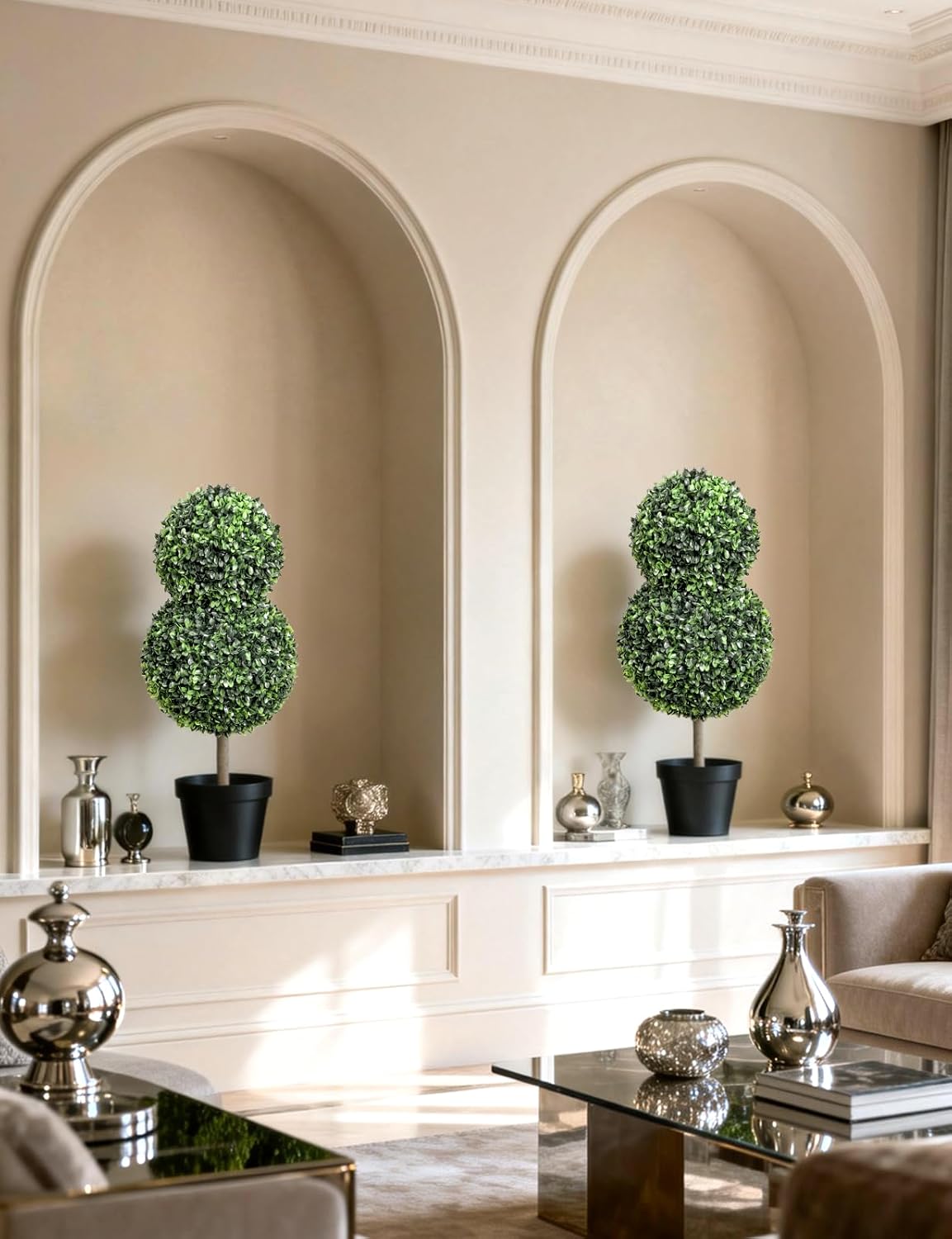 Artificial Bunny Shaped Topiary Tree with Bow, 2 Pcs Easter Rabbit Boxwood Topiaries Plant, 3 Ft Easter Decorations with Planter Pot, Spring Decor for Front Porch, Patio, Lawn, Backyard & Indoor Decor