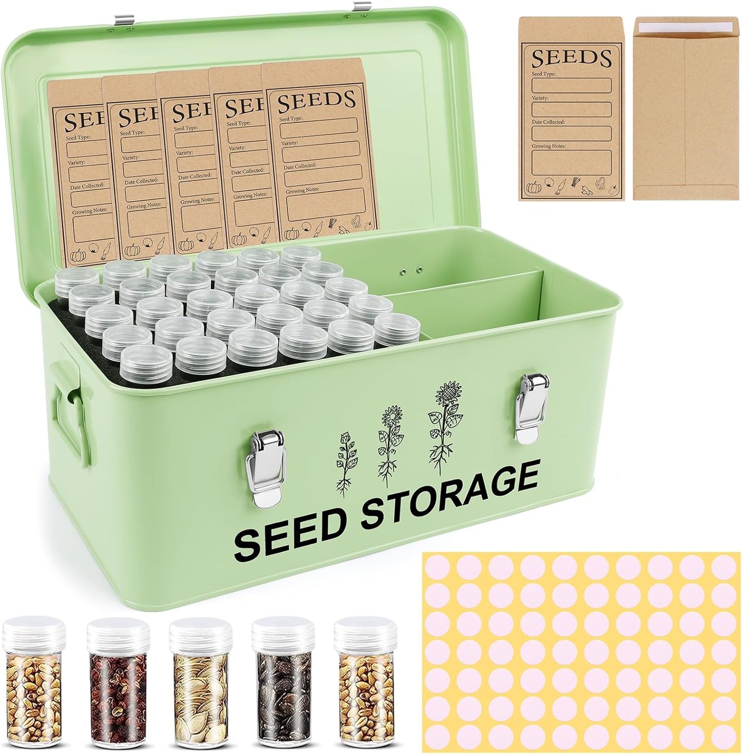 60 Slots Seed Storage Organizer, Metal Seed Saving Box with Lid and Sa