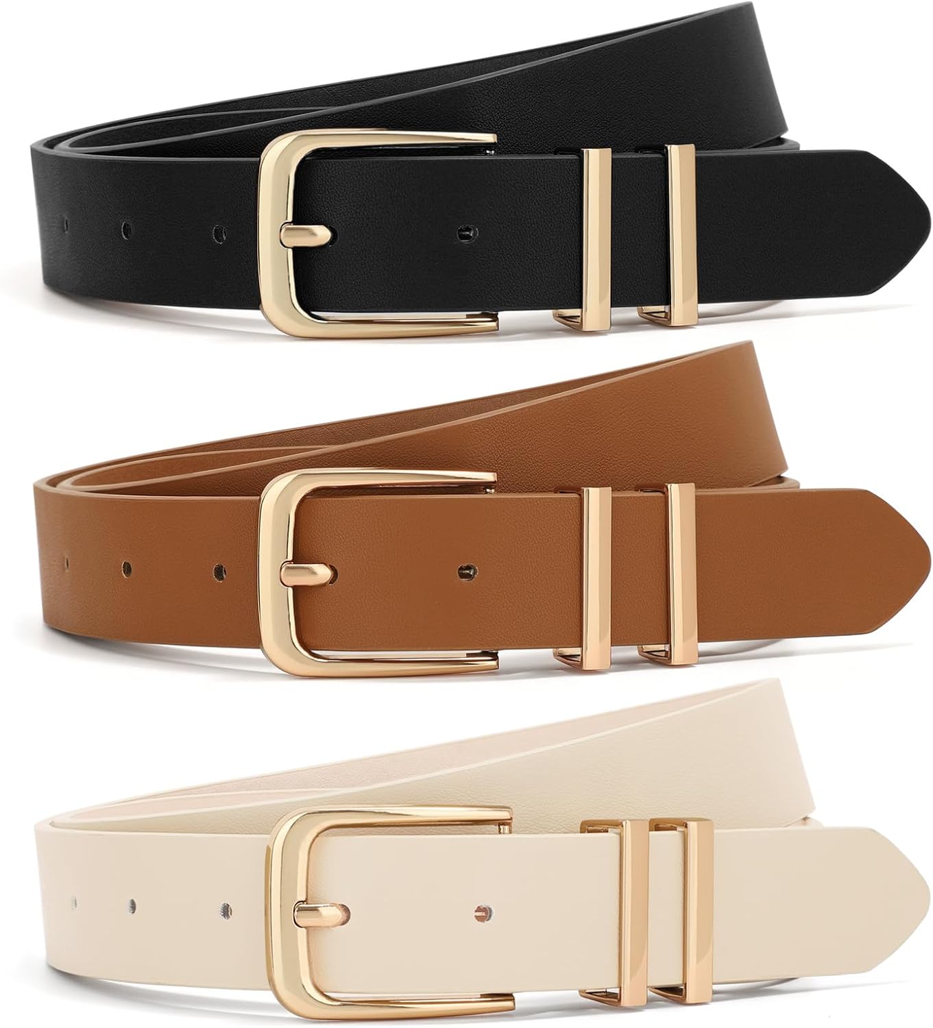 XZQTIVE 3 Pack Women Belts For Jeans Dresses Pants Ladies Leather Wais