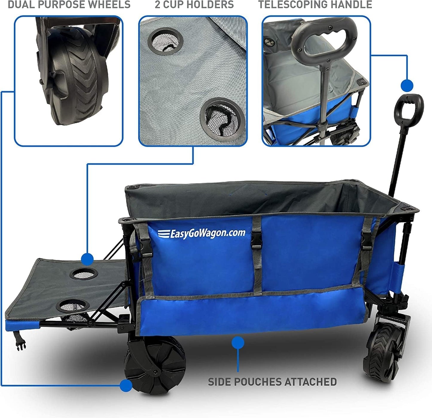Deluxe Folding Beach Wagon Big Wheel Beach Cart w/ Folding Beach Table and Side Umbrella Holders