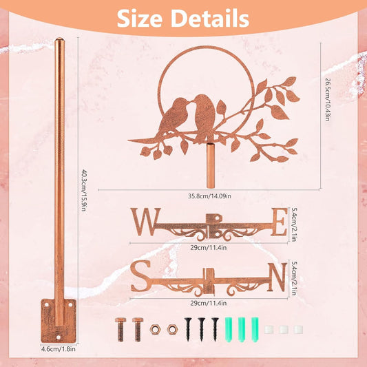SUPERDANT Tree Branch Bird Weather Vane Three Birds Wind Vanes for Yard Metal Weathervane Roof Mount for Gardens Outside Reddish Copper Weathervanes Farmhouse Farm Barn Sheds Patio Decorations