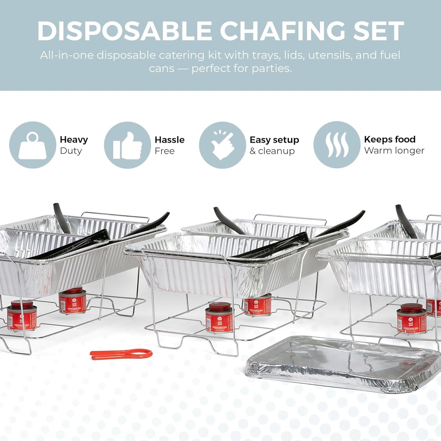 Large Full Size 33-Pcs Disposable Chaffing Buffet with-Covers, Utensil