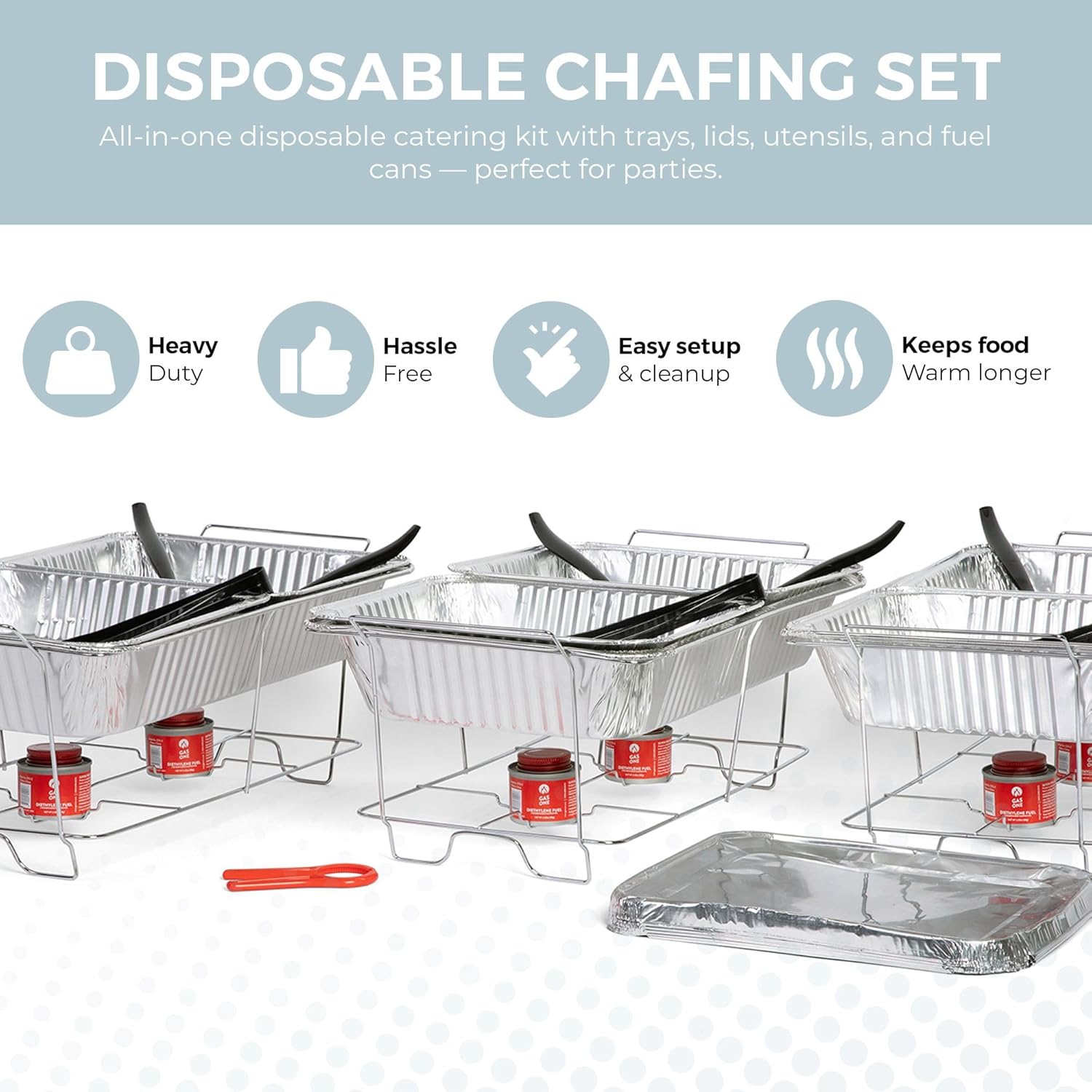 Large Full Size 33-Pcs Disposable Chaffing Buffet with-Covers, Utensil