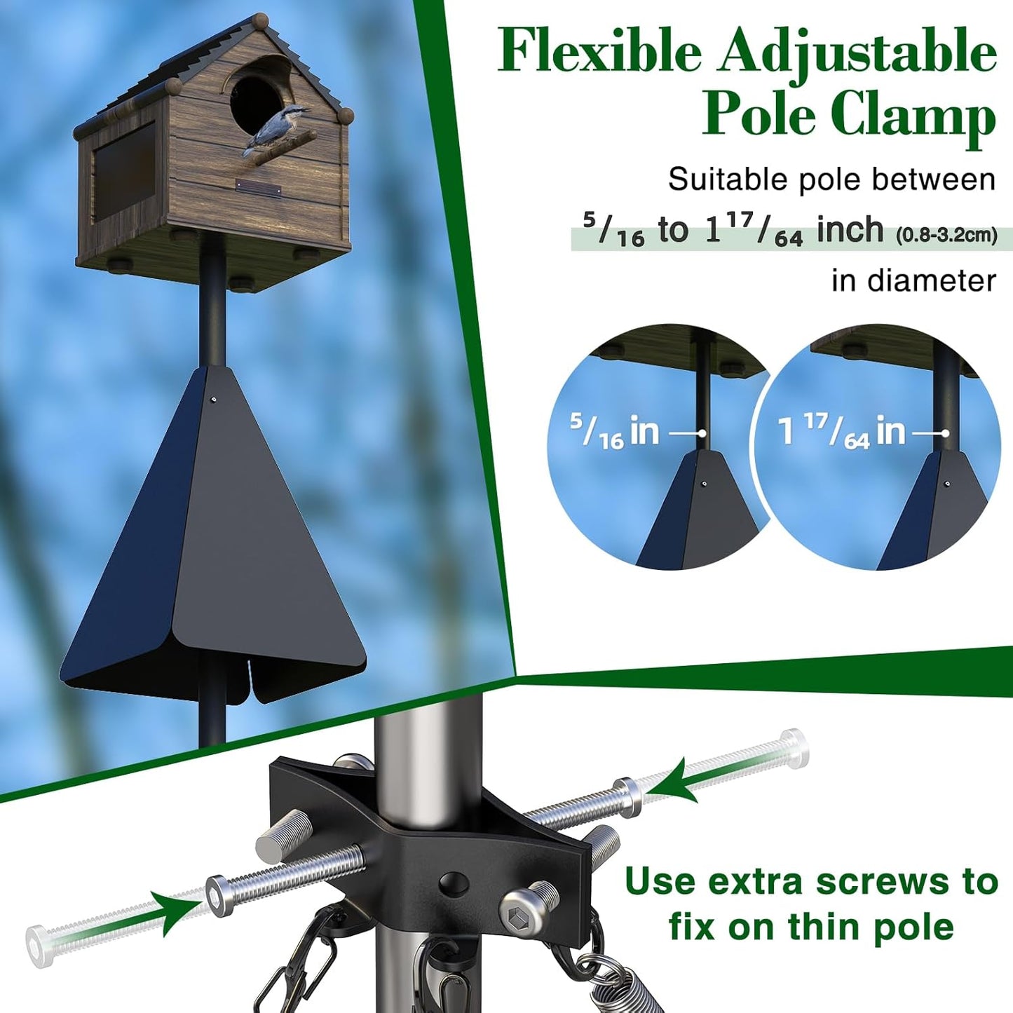 Upgraded Squirrel Baffle with Dual Defense, Squirrel Proof for Bird Feeder Pole Outside, Bird Food House Guard for Shepherd Hook, Raccoon Stopper, Rust Chew Proof Heavy Duty Galvanized Steel