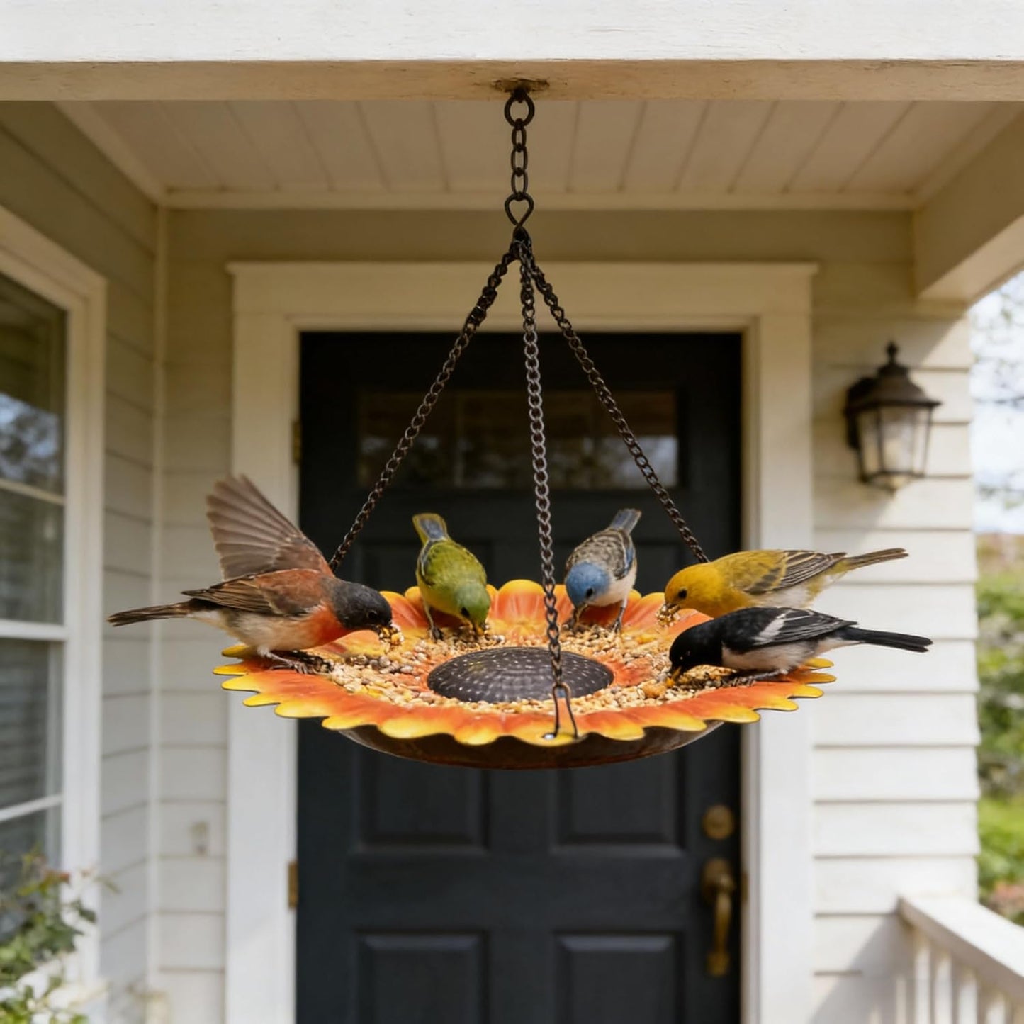 Sunflower Shape Metal Hanging Bird Feeder for Outdoors - 8.46 Inch Birdbath Bird Water Bowl Bird Feeders for Outside, Garden, Lawn Yard Decor
