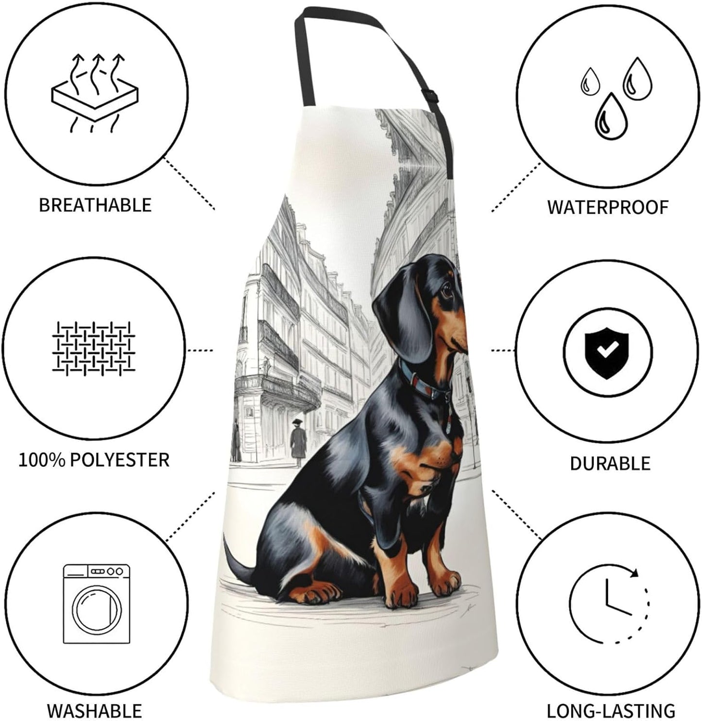 Parisian Dachshund print Waterproof chef's apron with pocket apron for kitchen cooking baking barbecue and gardening