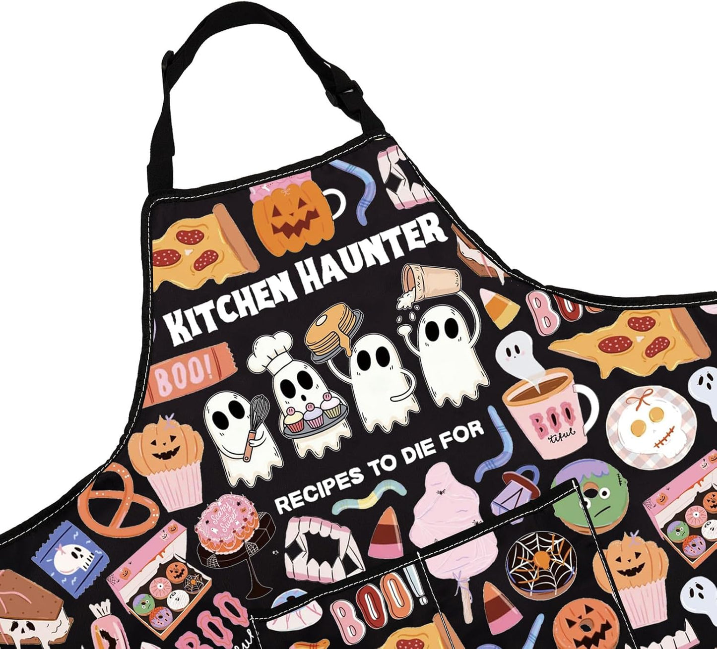 WCGXKO Kitchen Haunter Recipes to Die for Kitchen Apron Cute Ghost Gift for Fall & Halloween Lover