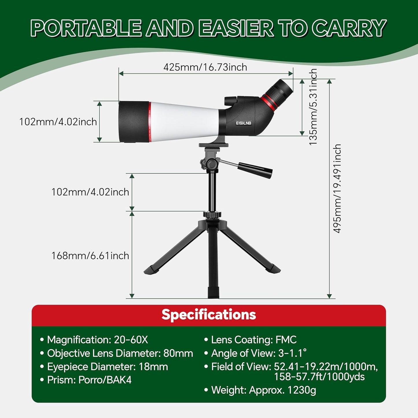 ESSLNB Spotting Scope with Tripod and Phone Adapter BAK4