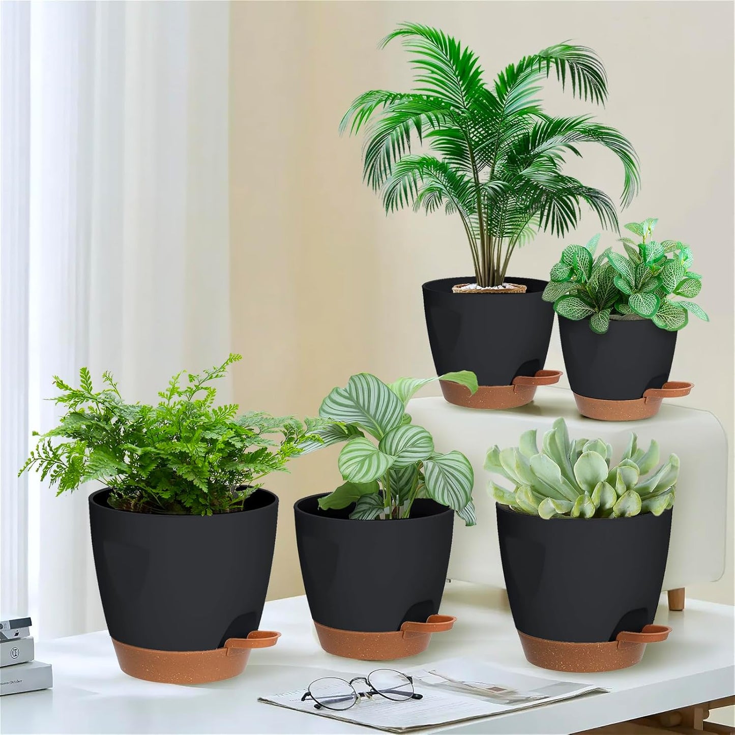 5-Pack Plant Pots with Drainage for Winter Care 7/6.5/6/5.5/5 Inch, Se