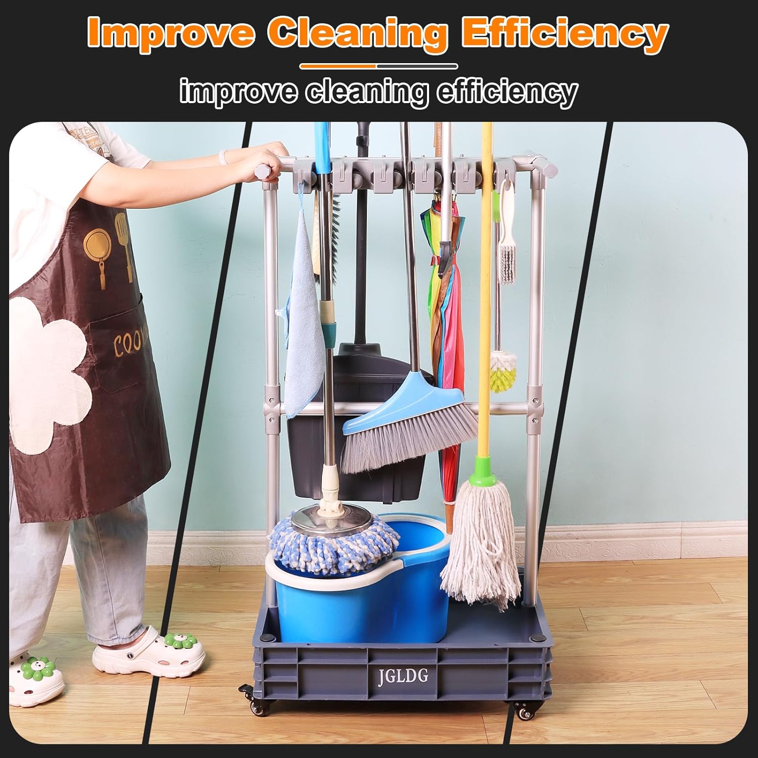 Mobile Mop and Broom Holder，Efficient Storage Solution for Cleaning To