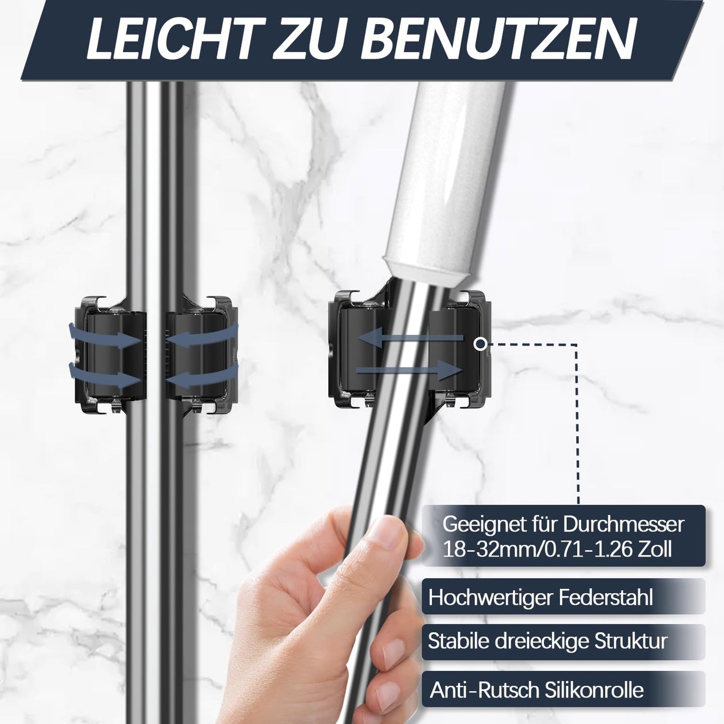 Mop and Broom Holder Big Size Hanging 1KG Extra, 12 Pack, Wall Mount for Organizing Mop Broom in Garden, Laundry Room, Cleaning, Bathroom, Kitchen, Garage (Black)