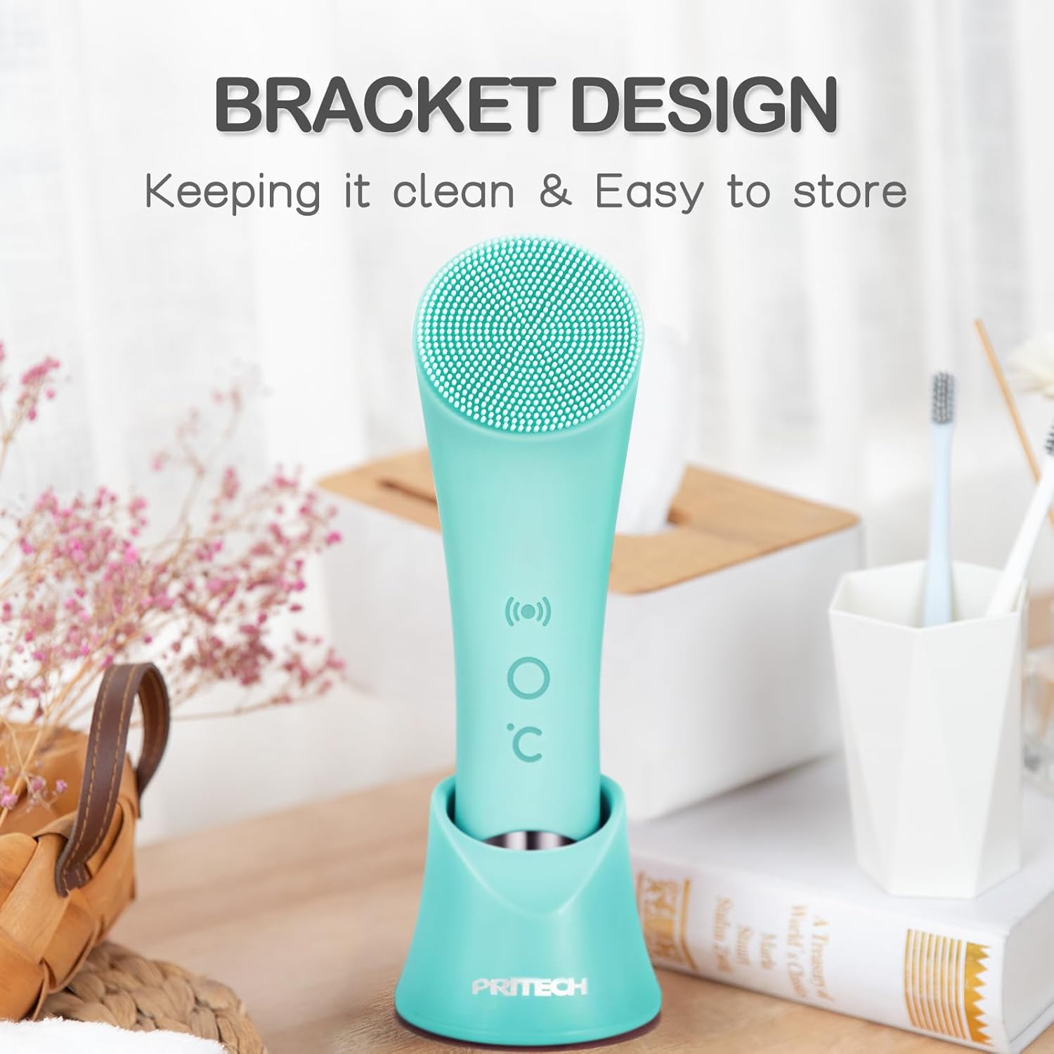 PRITECH Silicone Face Scrubber, Rechargeable Facial Cleansing Brush wi