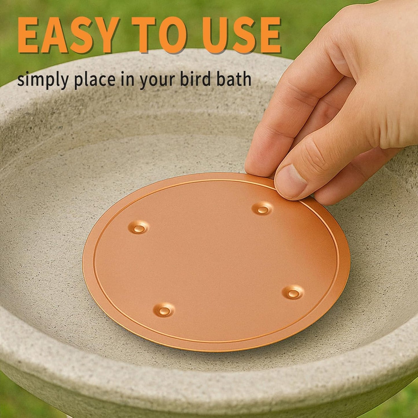 Oncpcare 2 Pcs Pure Copper Disk for Bird Bath, 0.6mm Premium 99.99% Copper Insert with Raised Point, Fits Most Bird Baths for Indoor Outdoor Garden Backyard – 4” Diameter