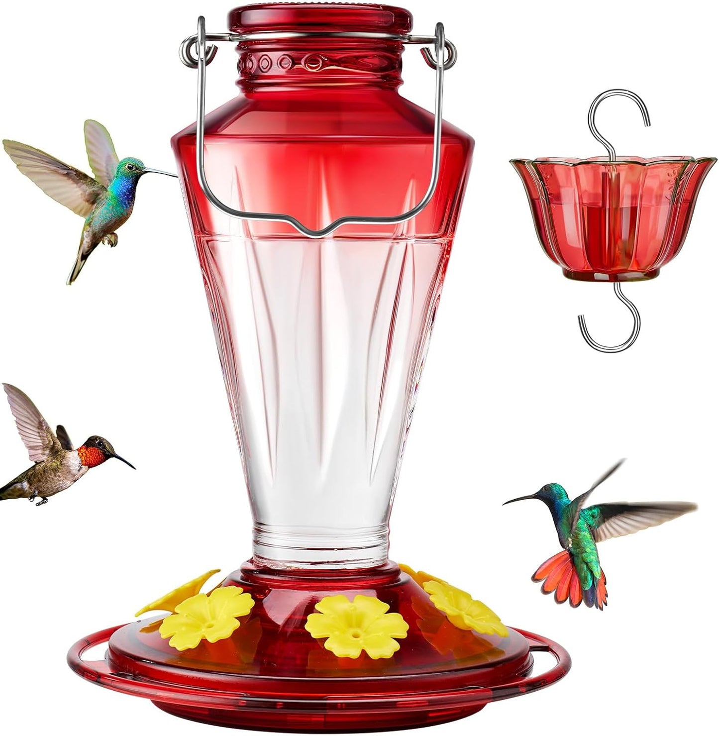 Kingsyard Glass Hummingbird Feeders for Outdoors Hanging Ant & Bee Pro