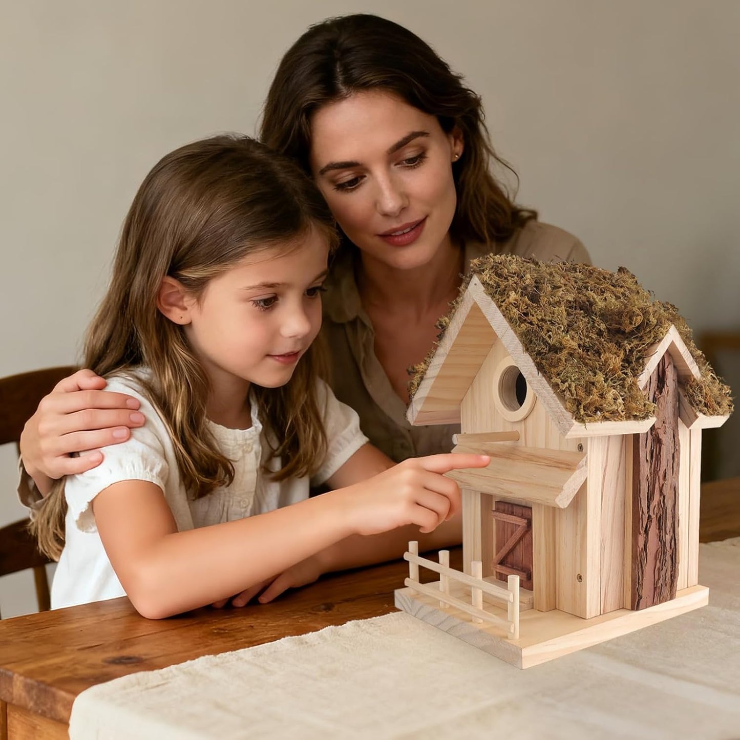 Cottage Style Birdhouse Kit - DIY Bird House for Outdoors, Cedar Roof & Front Porch, Natural Bark Siding, Premium Pine Wood, Fun Family Craft Project