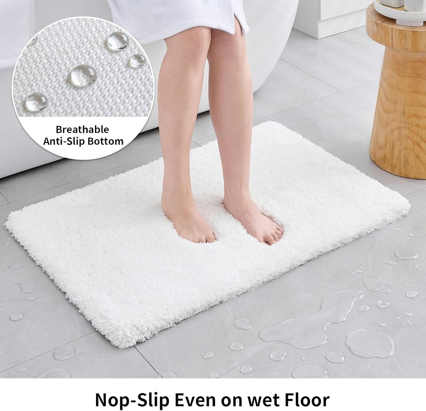 White Bathroom Rug 17x24 - Non-Slip Plush Small Bath Mat, Highly Absorbent & Ultra Soft Fluffy Floor Mat, Machine Washable for Shower and Tub