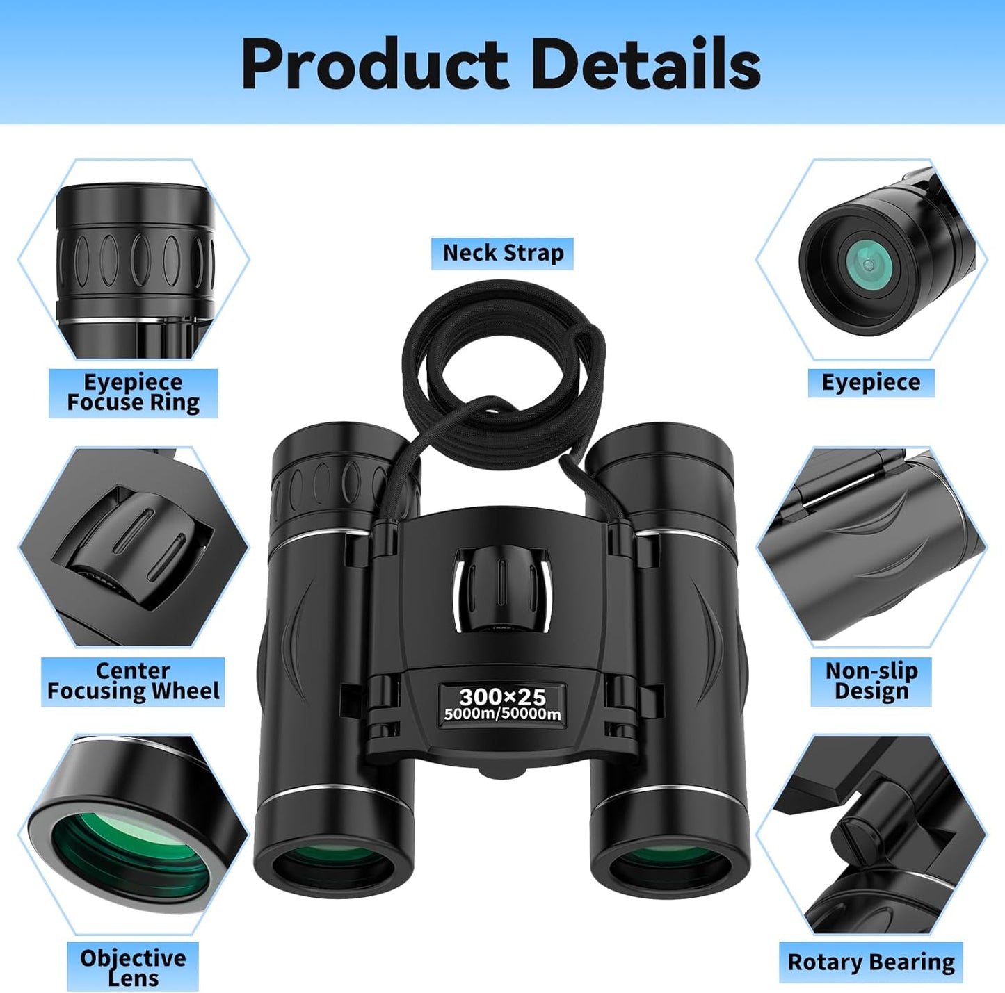 300x25 Binoculars for Adults and Kids, High Powered Mini Pocket Binoculars with Phone Adapter, Waterproof Compact Telescope for Bird Watching, Concert, Theater, Opera, Traveling, Sightseeing