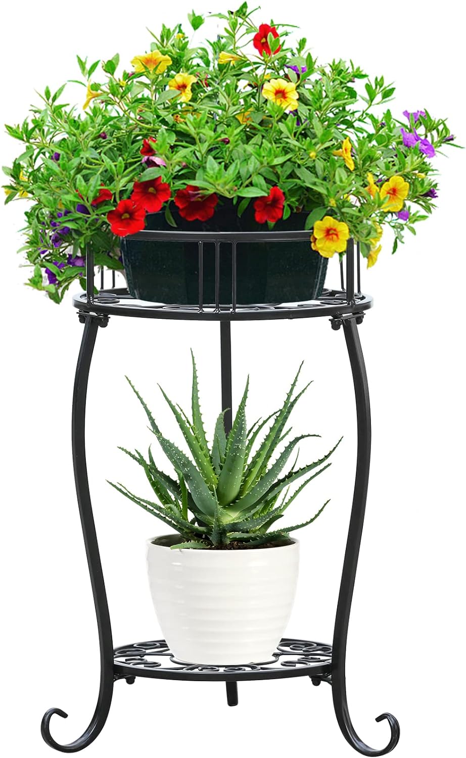 Potted Plant Stand 2 Tier Metal Flower Pot Stand Anti-Rust Heavy Duty 