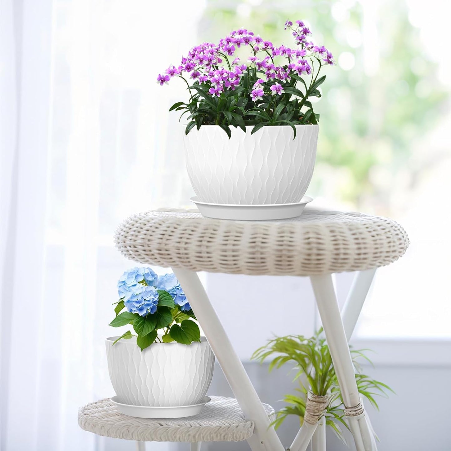 12/10/9 inch Large Plant Pots, 3 Pack Wide Flower Pots for Outdoor Ind