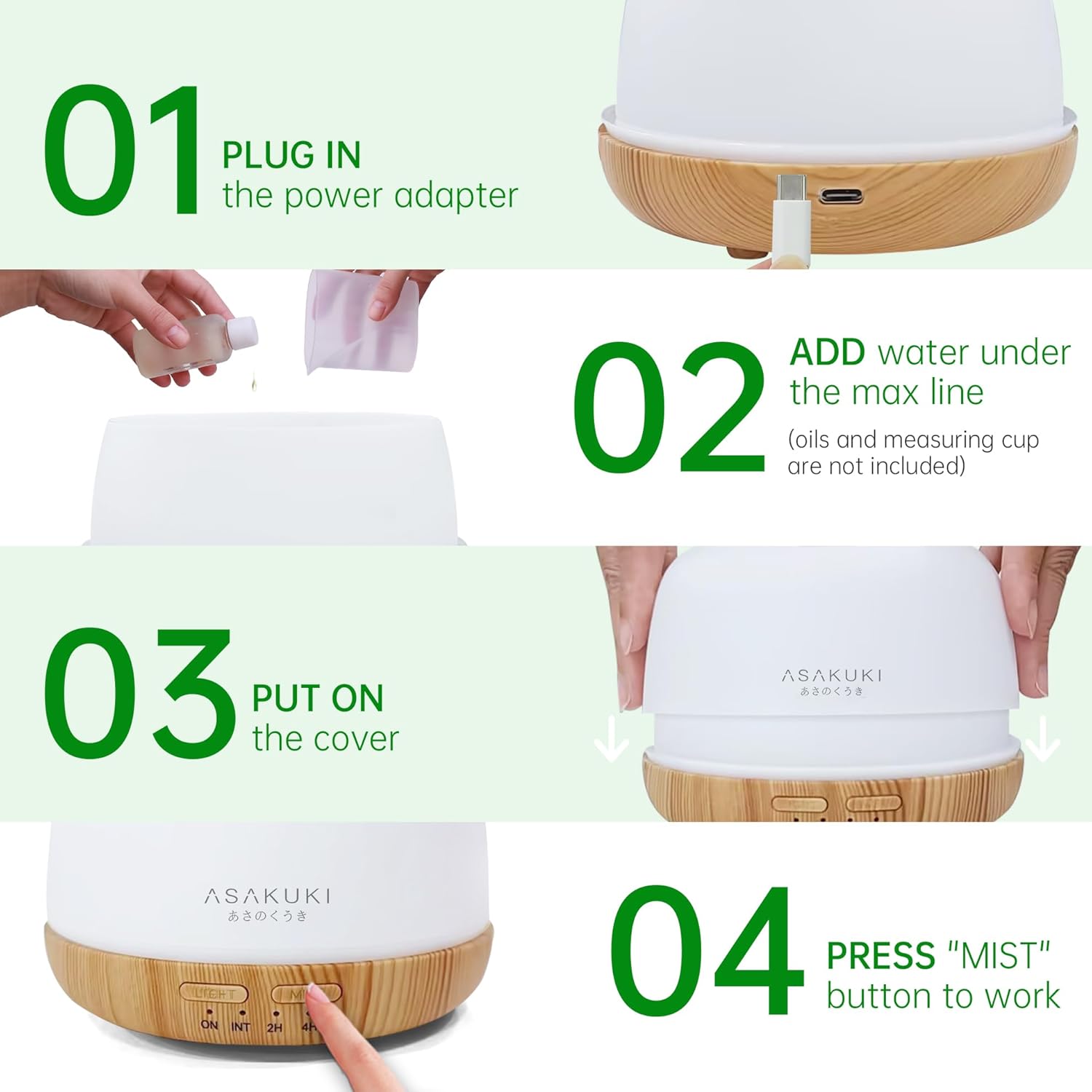 ASAKUKI Essential Oil Diffuser, 300ml Ultrasonic Aromatherapy Oil Humi