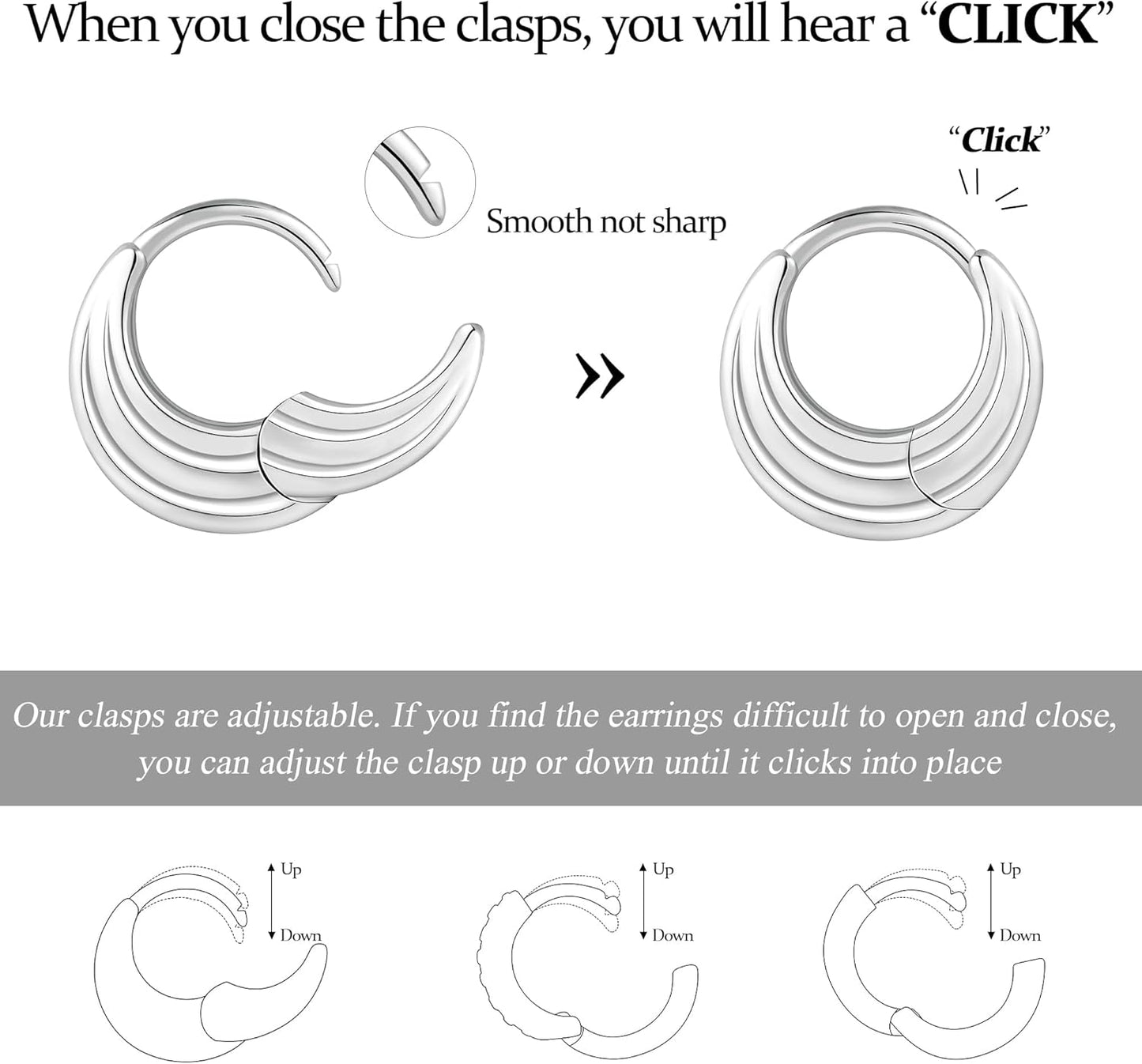 Small Sterling Silver Huggie Hoop Earrings Set for Women, Hypoallergen
